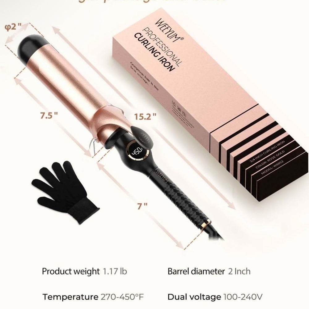 Professional Curling Iron in Rose Gold and Black 2 inch